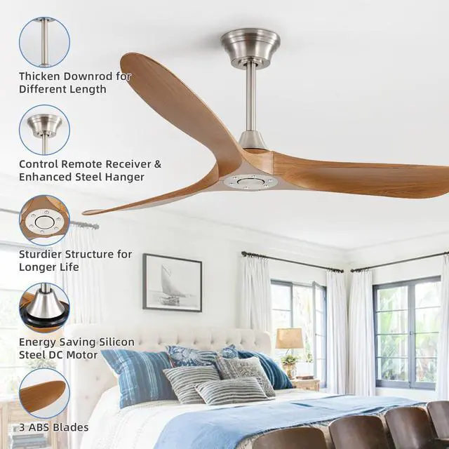Alt view image 5 of 7 - Sofucor Large Ceiling Fan No Light 60'' Reversible Modern Farmhouse Bedroom Ceiling Fans