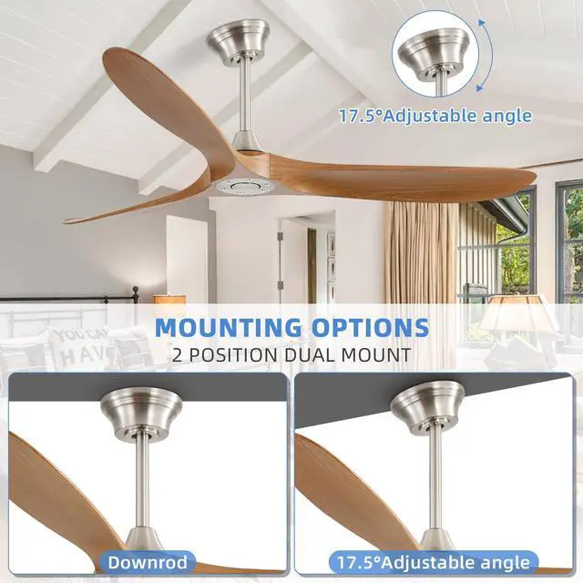 Alt view image 6 of 7 - Sofucor Large Ceiling Fan No Light 60'' Reversible Modern Farmhouse Bedroom Ceiling Fans