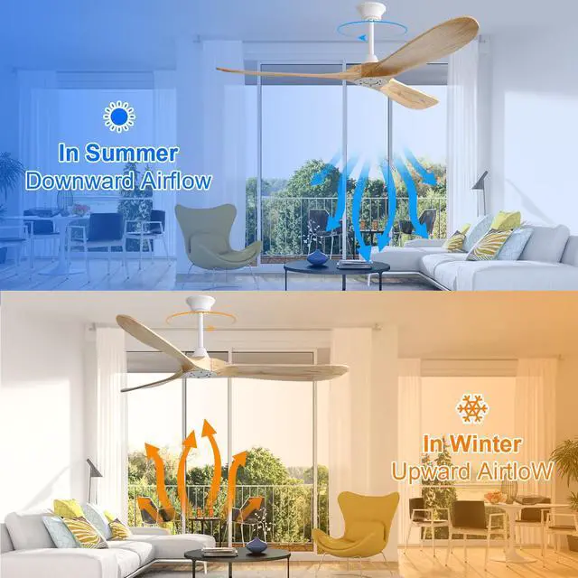 Alt view image 2 of 7 - Sofucor 60 Inch Ceiling Fan No Light With Remote Control 3 Wood Fan Blades Reversible DC Motor Modern Farmhouse Ceiling Fan Without Light Contemporary Living Room Patio