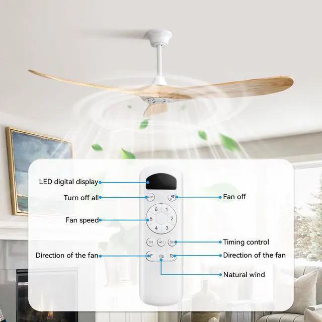 Alt view image 5 of 7 - Sofucor 60 Inch Ceiling Fan No Light With Remote Control 3 Wood Fan Blades Reversible DC Motor Modern Farmhouse Ceiling Fan Without Light Contemporary Living Room Patio
