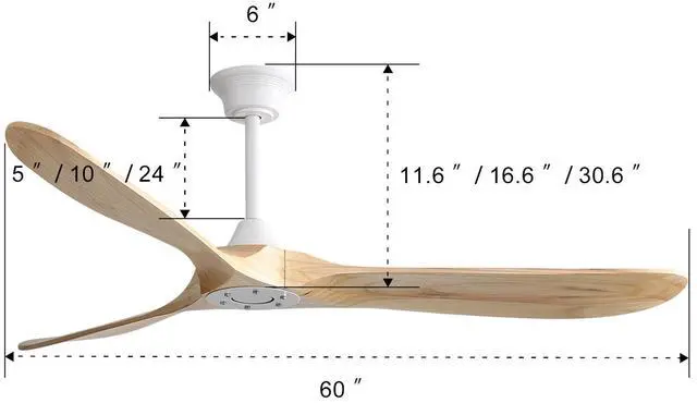 Alt view image 7 of 7 - Sofucor 60 Inch Ceiling Fan No Light With Remote Control 3 Wood Fan Blades Reversible DC Motor Modern Farmhouse Ceiling Fan Without Light Contemporary Living Room Patio