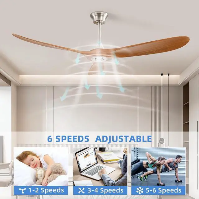 Alt view image 3 of 7 - Sofucor 60 Inch Smart Ceiling Fan No Light With Remote Control/APP Control Adjustable 6 Speeds Fan