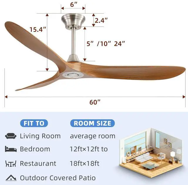 Alt view image 5 of 7 - Sofucor 60 Inch Smart Ceiling Fan No Light With Remote Control/APP Control Adjustable 6 Speeds Fan