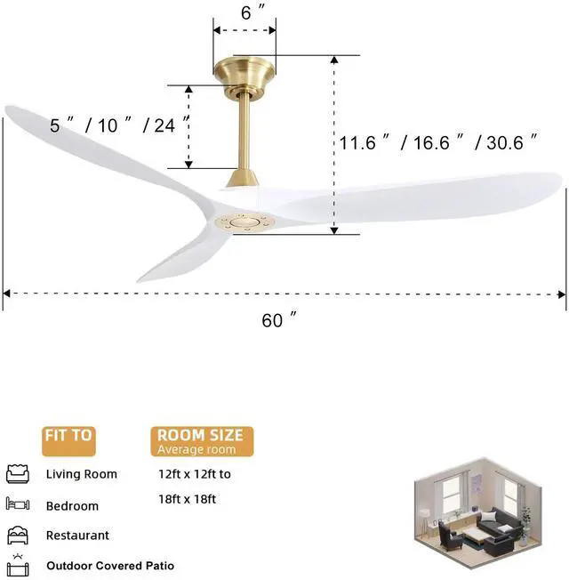 Alt view image 7 of 7 - Sofucor 60Inch Indoor Outdoor Modern Smart Remote & Compatible with Alexa/Google/App Ceiling Fan High CFM Ceiling Fan