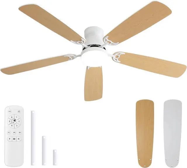 Main image of Sofucor 52 Inch Flush Mount Ceiling Fans with Light and Remote Double Sides Blades Bedroom Farmhouse Ceiling Fan Downrod Opional