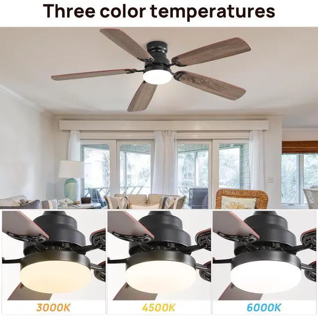 Alt view image 4 of 7 - Sofucor Large Contemporary Ceiling Fan with LED Light & Remote Indoor/Outdoor Ceiling Fan Quiet Reversible DC Motor 5 Dual-Finish Blades Ceiling Fan for Bedroom Living Room Indoor Outdoor