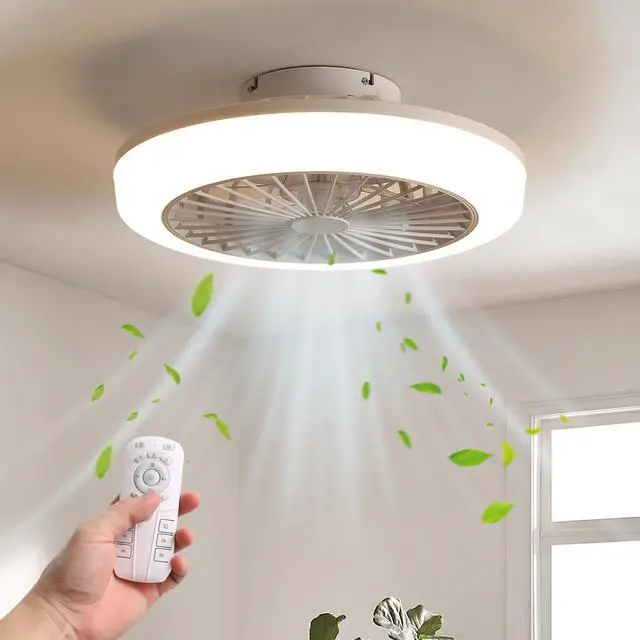 Main image of Sofucor 18 Inch Bladeless Flush Mount Ceiling Fan with Lights and Remote Control Adjustable Wind Speed Dimmable LED Ceiling Fan for Bedroom