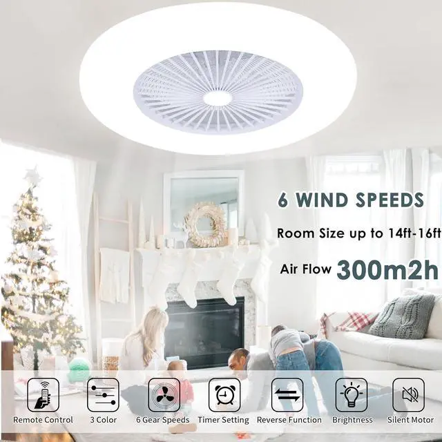 Alt view image 2 of 7 - Sofucor 18 Inch Bladeless Flush Mount Ceiling Fan with Lights and Remote Control Adjustable Wind Speed Dimmable LED Ceiling Fan for Bedroom