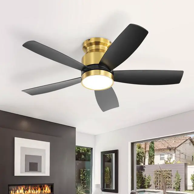 Alt view image 3 of 7 - Sofucor Gold Flush Mount Ceiling Fan with Lights & Remote Bedroom Modern Low Profile Ceiling Fan Indoor Outdoor