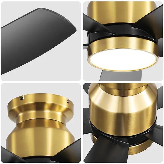 Alt view image 4 of 7 - Sofucor Gold Flush Mount Ceiling Fan with Lights & Remote Bedroom Modern Low Profile Ceiling Fan Indoor Outdoor