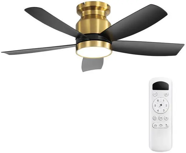 Main image of Sofucor Gold Flush Mount Ceiling Fan with Lights & Remote Bedroom Modern Low Profile Ceiling Fan Indoor Outdoor