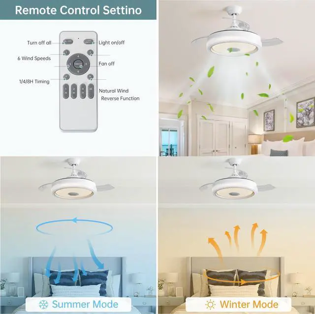 Alt view image 2 of 6 - Sofucor 42'' RGB LED Ceiling Fan Light Dimmable Adjustable Wind Speeds with Music Speaker and APP Control Retractable Ceiling Fan with Lights for Kids Room Bedroom