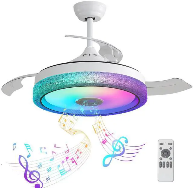 Main image of Sofucor 42'' RGB LED Ceiling Fan Light Dimmable Adjustable Wind Speeds with Music Speaker and APP Control Retractable Ceiling Fan with Lights for Kids Room Bedroom