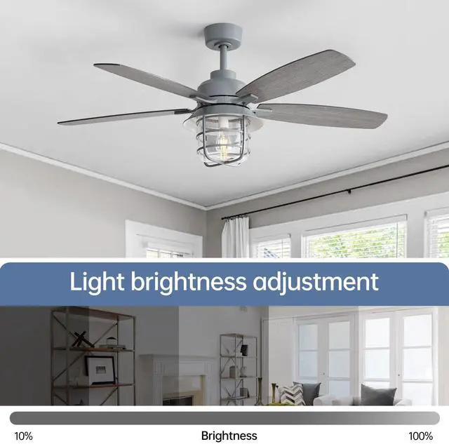 Alt view image 6 of 7 - Sofucor Luxury Vintage Indoor Ceiling Fan 52" Rustic Reversible Ceiling Fan with Lights Farmhouse Ceiling Fans Modern Caged Ceiling Fans with Reversible DC Motor Dual Finish 5 Blades