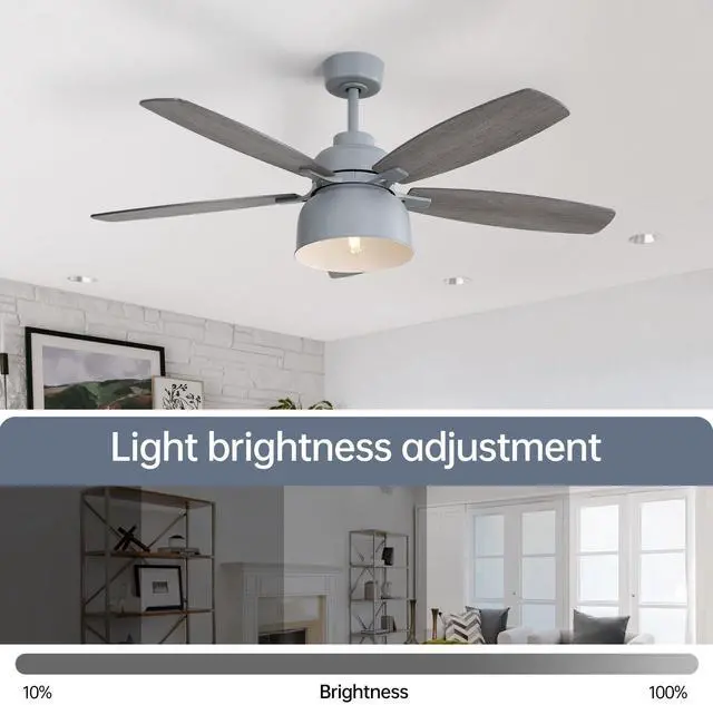 Alt view image 6 of 7 - Sofucor 52 Inch Industrial Style Ceiling Fan with Light and Remote Control E26 5 Dual Finish Blades Reversible DC Motor Farmhouse Ceiling Fan