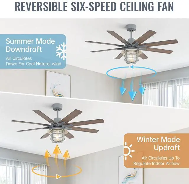 Alt view image 2 of 7 - Sofucor 52 Inch Farmhouse Ceiling Fans with Lights and Remote 6-Speed 3-Timer Outdoor Ceiling Fan with Light Noiseless Reversible DC Motor for Living Room Kitchen Patio