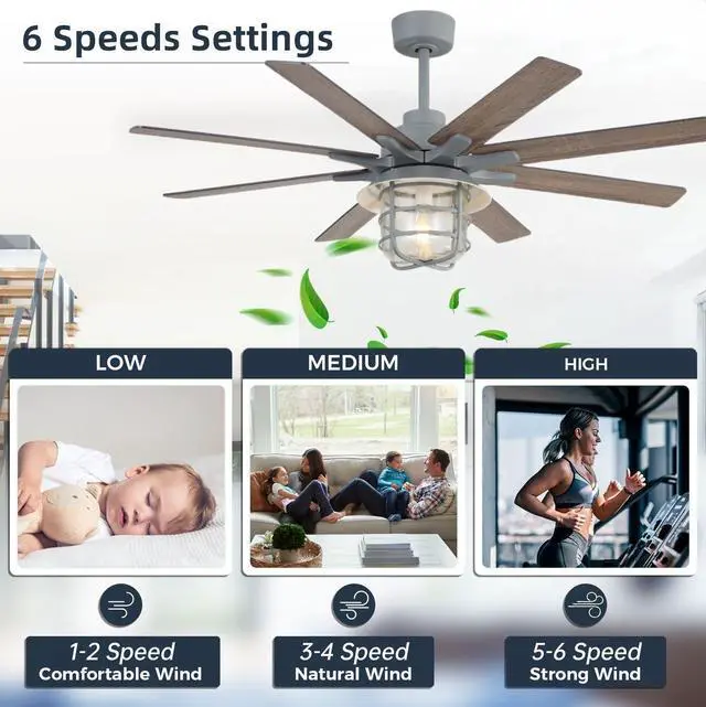 Alt view image 3 of 7 - Sofucor 52 Inch Farmhouse Ceiling Fans with Lights and Remote 6-Speed 3-Timer Outdoor Ceiling Fan with Light Noiseless Reversible DC Motor for Living Room Kitchen Patio