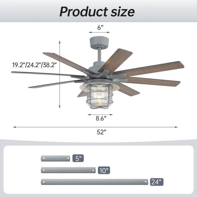 Alt view image 5 of 7 - Sofucor 52 Inch Farmhouse Ceiling Fans with Lights and Remote 6-Speed 3-Timer Outdoor Ceiling Fan with Light Noiseless Reversible DC Motor for Living Room Kitchen Patio