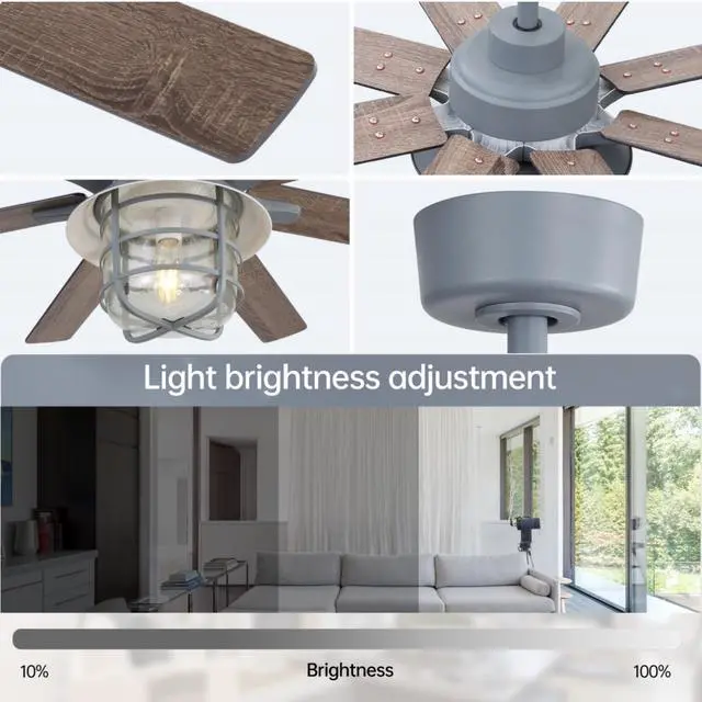 Alt view image 7 of 7 - Sofucor 52 Inch Farmhouse Ceiling Fans with Lights and Remote 6-Speed 3-Timer Outdoor Ceiling Fan with Light Noiseless Reversible DC Motor for Living Room Kitchen Patio