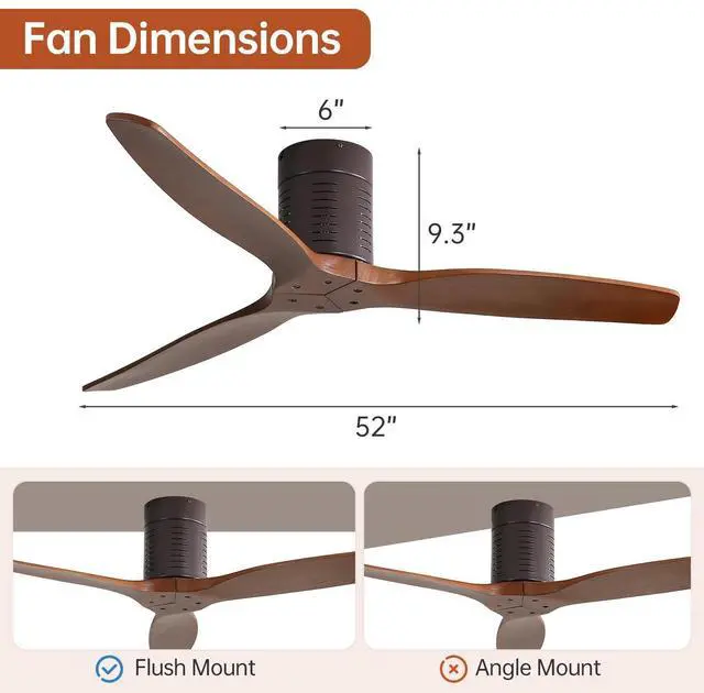 Alt view image 3 of 7 - Sofucor 52 Inch Ceiling Fans With Remote Home High CFM No Light Flush Mount Ceiling Fan