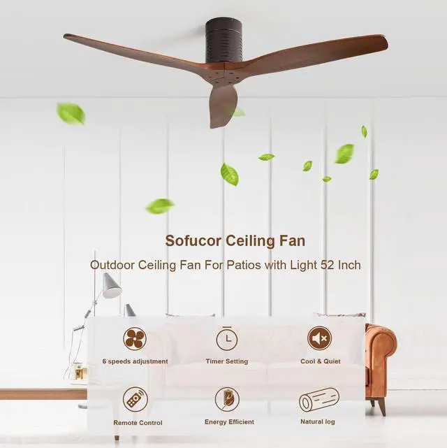 Alt view image 5 of 7 - Sofucor 52 Inch Ceiling Fans With Remote Home High CFM No Light Flush Mount Ceiling Fan