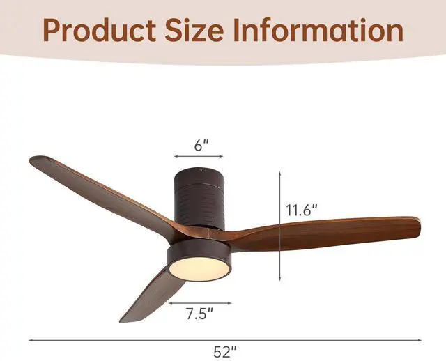 Alt view image 4 of 7 - Sofucor Walnut Wood Ceiling Fans with Lights and Remote Noiseless Reversible DC Motor 3 Blades for Farmhouse Patio Living Room Bedroom Office Indoor Outdoor