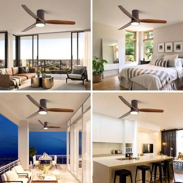 Alt view image 7 of 7 - Sofucor Walnut Wood Ceiling Fans with Lights and Remote Noiseless Reversible DC Motor 3 Blades for Farmhouse Patio Living Room Bedroom Office Indoor Outdoor