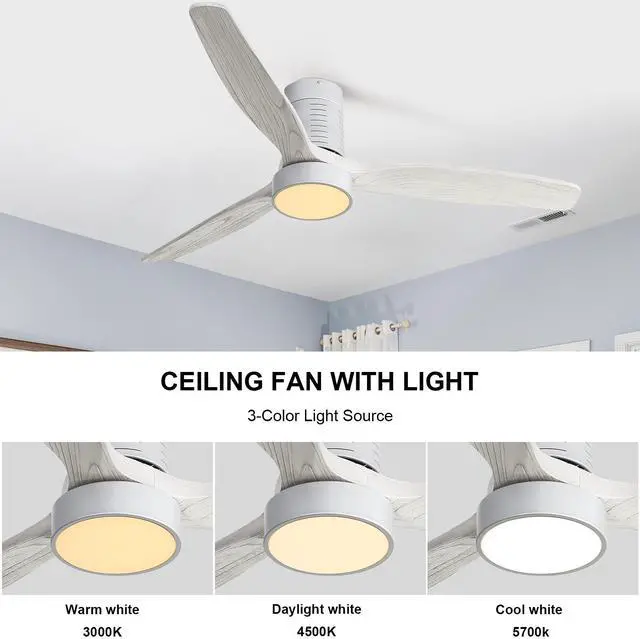 Alt view image 3 of 7 - Sofucor Flush Mount Ceiling Fan with Lights and Remote Reversible DC Motor Ceiling Fans