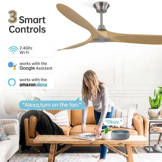 Alt view image 2 of 7 - Sofucor 60 Inch Smart Ceiling Fan No Light Indoor/Outdoor Ceiling Fans Without Lights Work with Alexa/Google Quiet DC Reversible 6 Speed ABS 3 Blade Ceiling Fan for Bedroom Patio Farmhouse