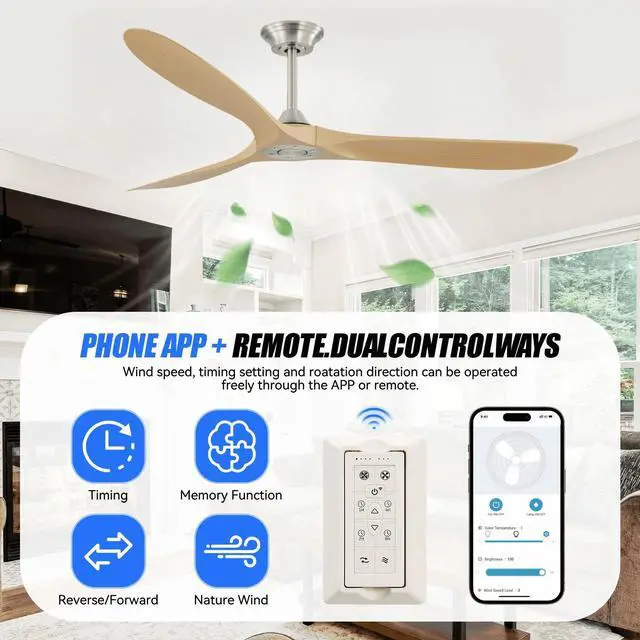 Alt view image 4 of 7 - Sofucor 60 Inch Smart Ceiling Fan No Light Indoor/Outdoor Ceiling Fans Without Lights Work with Alexa/Google Quiet DC Reversible 6 Speed ABS 3 Blade Ceiling Fan for Bedroom Patio Farmhouse
