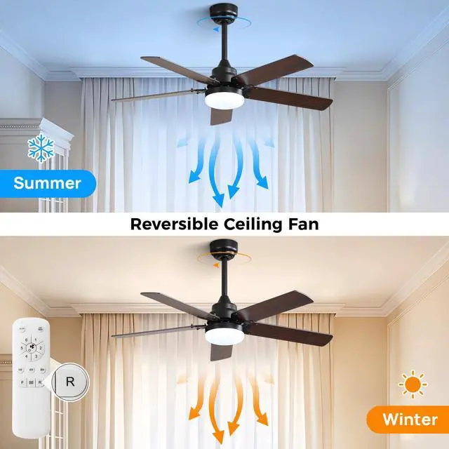 Alt view image 2 of 7 - Sofucor 42 Inch Flush Mount & Down Rod Ceiling Fans Light Kit Modern 3 Blade Wood Ceiling Fan