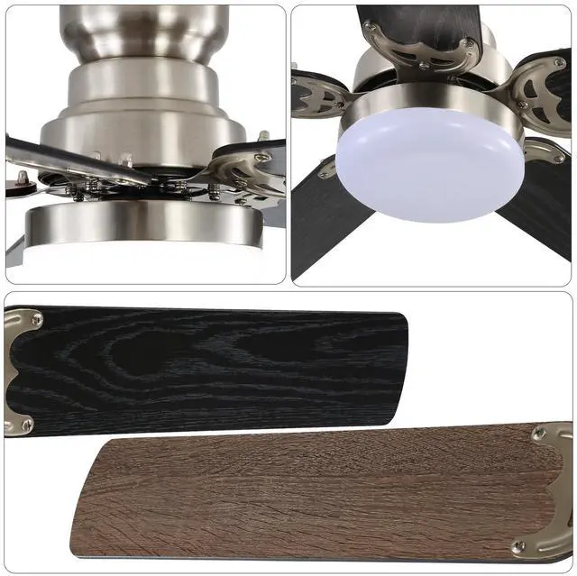 Alt view image 4 of 7 - Sofucor 42 Inch Modern Nickel Ceiling Fan with Light and Remote Control 6 Adjustable Wind Speed Flush Mount Ceiling Fan Downrod Optional, Dimmable LED Light Dual Finish Blades Ceiling Fan for Bedroom