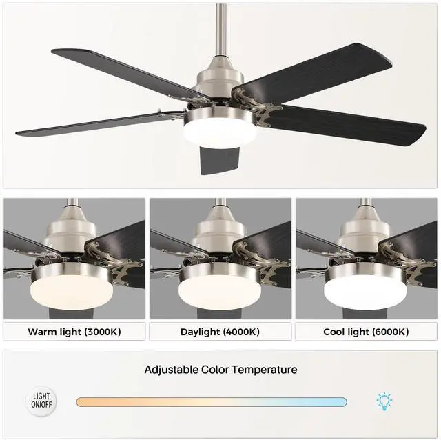 Alt view image 3 of 7 - Sofucor 42 Inch Modern Nickel Ceiling Fan with Light and Remote Control 6 Adjustable Wind Speed Flush Mount Ceiling Fan Downrod Optional, Dimmable LED Light Dual Finish Blades Ceiling Fan for Bedroom