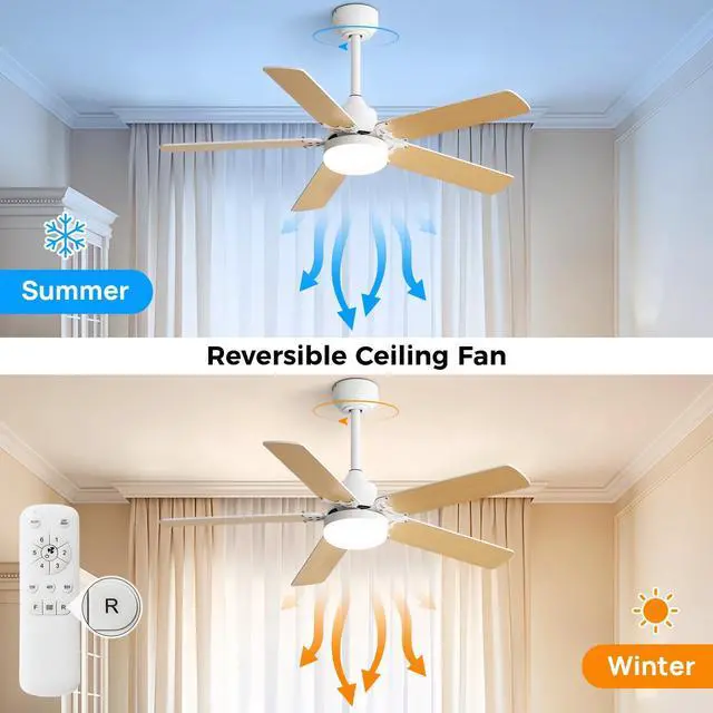 Alt view image 3 of 7 - Sofucor 42'' Dual Color Blade Ceiling Fans with Lights and Remote 5 Blade Modern Ceiling Fan for Bedroom Living Room Patio Dimmable LED Lighting 6 Speeds DC Quiet