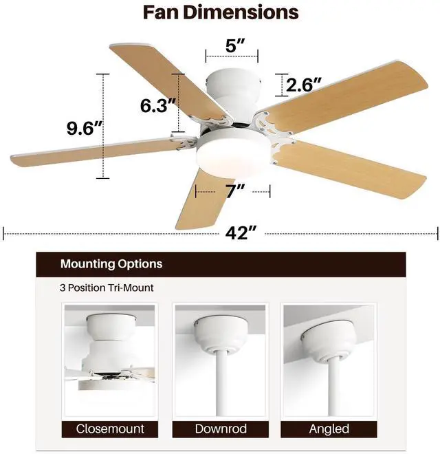 Alt view image 5 of 7 - Sofucor 42'' Dual Color Blade Ceiling Fans with Lights and Remote 5 Blade Modern Ceiling Fan for Bedroom Living Room Patio Dimmable LED Lighting 6 Speeds DC Quiet
