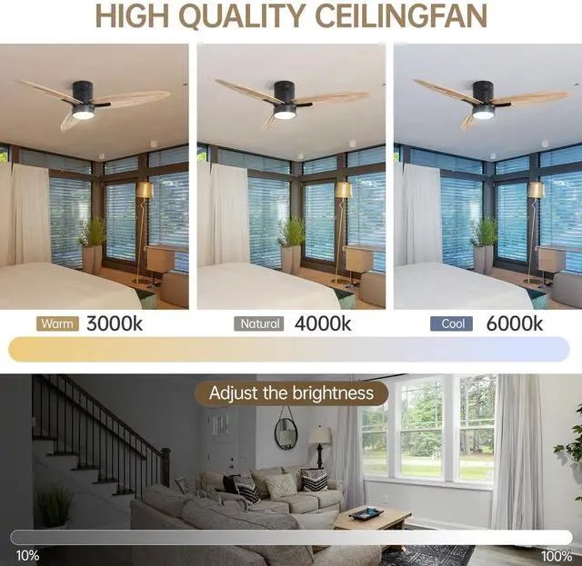 Alt view image 2 of 6 - Sofucor Large 56 inch Ceiling Fans with Lights Ultra Quite Low Profile Ceiling Fan with Light and Remote Flush Mount Ceiling Fan for Bedroom Indoor Outdoor