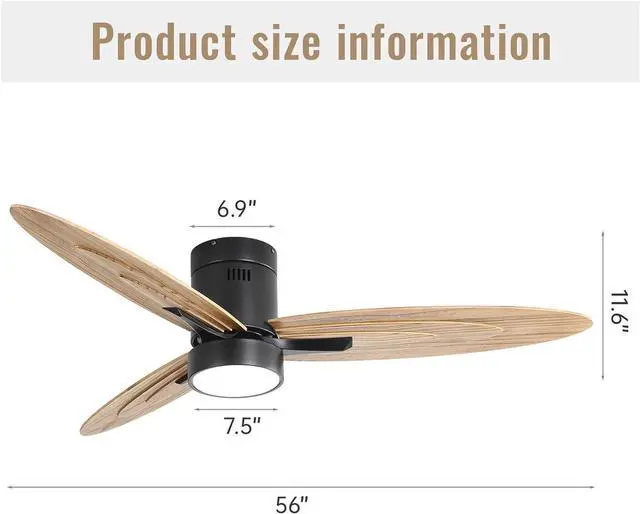 Alt view image 5 of 6 - Sofucor Large 56 inch Ceiling Fans with Lights Ultra Quite Low Profile Ceiling Fan with Light and Remote Flush Mount Ceiling Fan for Bedroom Indoor Outdoor