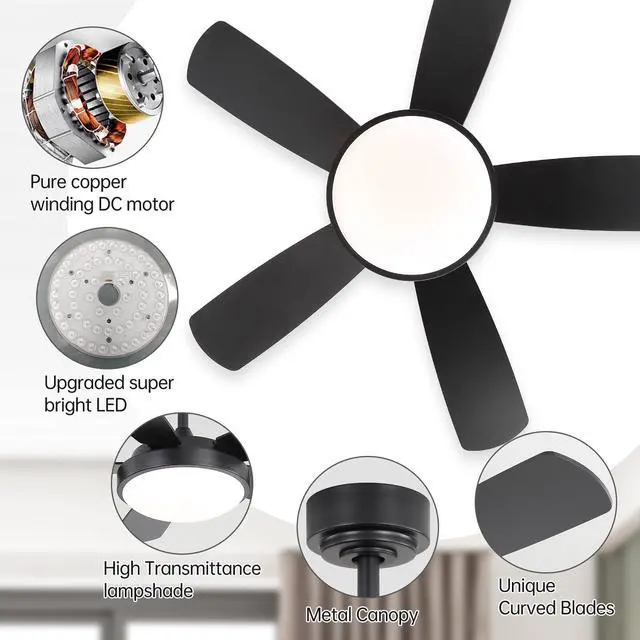 Alt view image 4 of 7 - Sofucor 42 inch Ceiling fan with Light and Remote 3CCT Reversible 6 Speeds Quiet Modern Ceiling Fan with Light for Indoor Outdoor Bedroom Patio Living Room