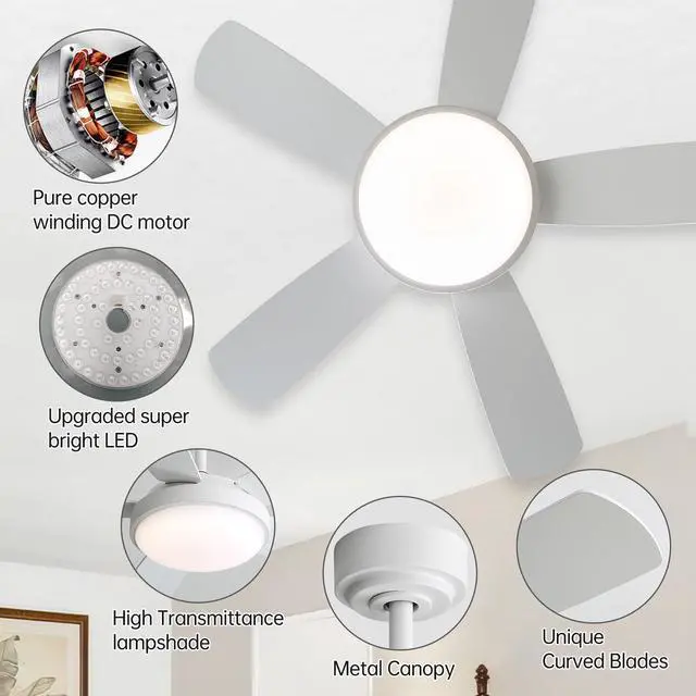 Alt view image 4 of 7 - Sofucor 42 inch Ceiling Fans Light Kits with Remote Control Dimmable LED Reversible Noiseless Farmhouse Ceiling Fan for Bedroom Indoor/Outdoor