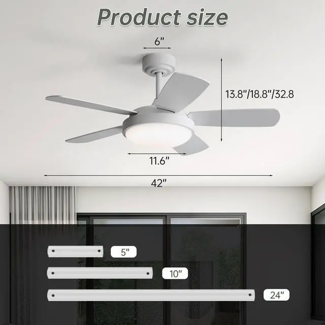 Alt view image 3 of 7 - Sofucor 42 inch Ceiling Fans Light Kits with Remote Control Dimmable LED Reversible Noiseless Farmhouse Ceiling Fan for Bedroom Indoor/Outdoor