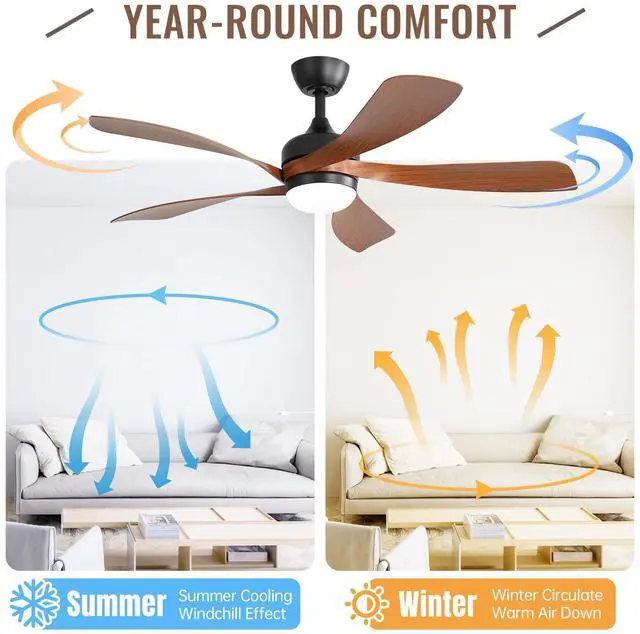 Alt view image 2 of 7 - Sofucor 52 Inch Remote Controlled Ceiling Fan & Light 5 Reversible ABS Blades & Motor, Dimmable LED Lights