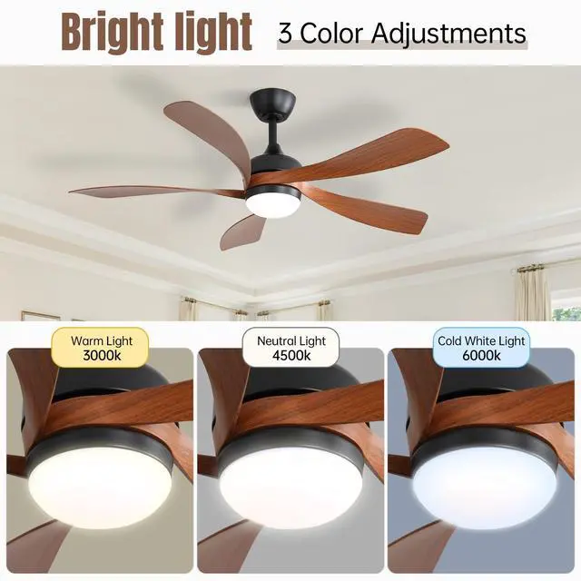 Alt view image 3 of 7 - Sofucor 52 Inch Remote Controlled Ceiling Fan & Light 5 Reversible ABS Blades & Motor, Dimmable LED Lights