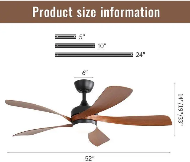 Alt view image 5 of 7 - Sofucor 52 Inch Remote Controlled Ceiling Fan & Light 5 Reversible ABS Blades & Motor, Dimmable LED Lights