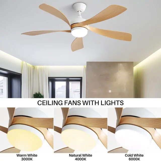 Alt view image 3 of 7 - Sofucor 52 Inch Ceiling Fan with Lights Modern Ceiling Fan with Remote and Dimmiable LED Light for Indoor Bedroom Living Room Farmhouse Outdoor Patio Porch 5 Blades Reversible DC Motor