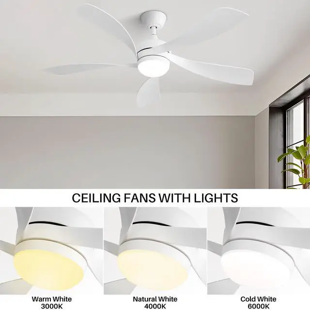Alt view image 4 of 7 - Sofucor White 52 inch Ceiling Fans with Lights Modern Low Profile Ceiling Fan Light Kit With Remote Control Quiet Reversible DC Motor for Living Room Bedroom Patios Indoor Outdoor