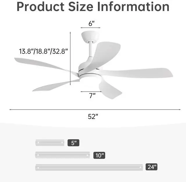 Alt view image 7 of 7 - Sofucor White 52 inch Ceiling Fans with Lights Modern Low Profile Ceiling Fan Light Kit With Remote Control Quiet Reversible DC Motor for Living Room Bedroom Patios Indoor Outdoor
