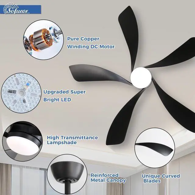 Alt view image 6 of 7 - Sofucor 52 Inch Smart Ceiling Fan with Lights and Remote Work with Alexa/Google/App