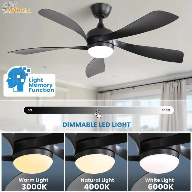 Alt view image 4 of 7 - Sofucor 52 Inch Smart Ceiling Fan with Lights and Remote Work with Alexa/Google/App