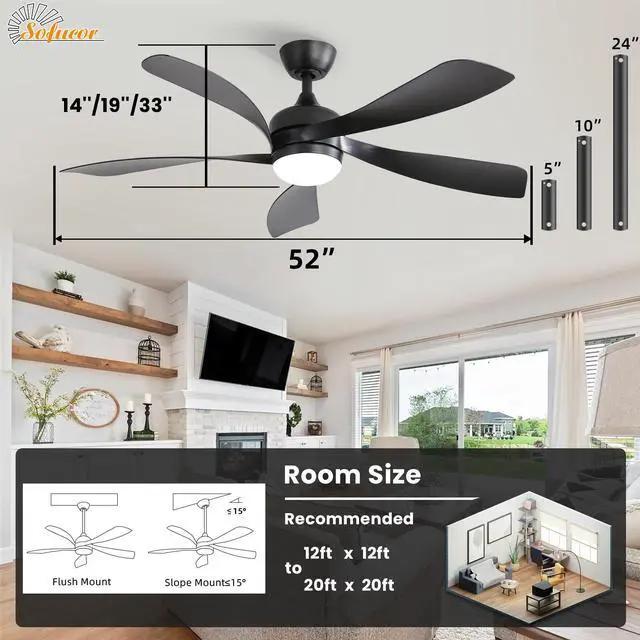 Alt view image 7 of 7 - Sofucor 52 Inch Smart Ceiling Fan with Lights and Remote Work with Alexa/Google/App