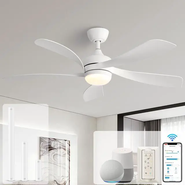 Main image of Sofucor 52 Inch Smart Ceiling Fan With Lights and Remote High CFM Reversible DC Bedroom Ceiling Fan 6 Wind Speeds Dimmable LED 5 Carved ABS Blades